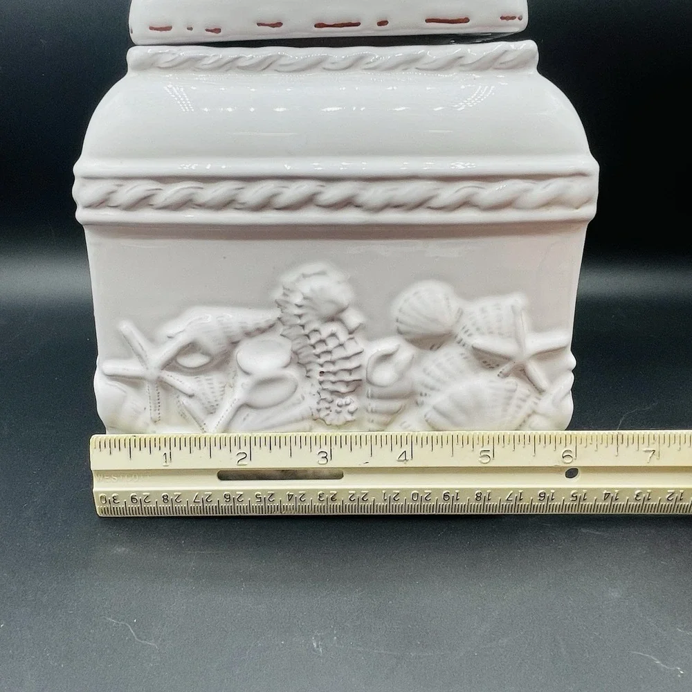 Mud Pie Starfish Sanibel White Canister  Coastal Beach Kitchen Ceramic